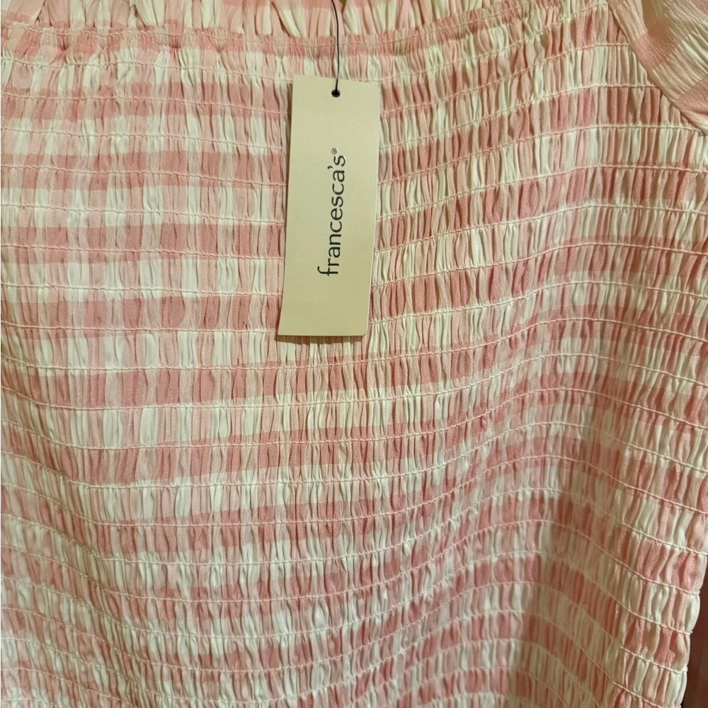 Francesca's Collections Pink Checkered Smocked Blouse - Picture 2 of 2
